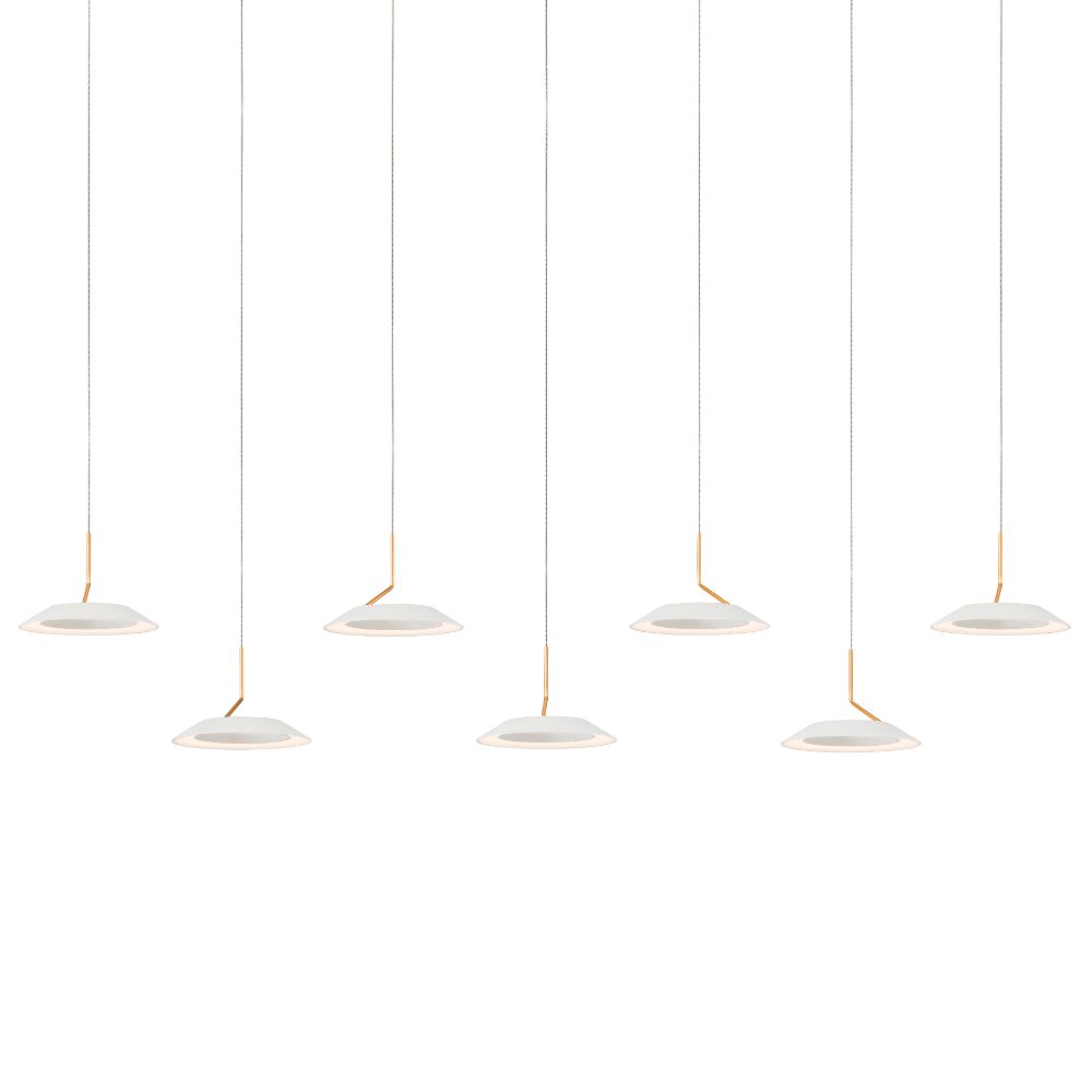 Koncept Lighting RYP-L7-SW-MWG Royyo LED Pendant (linear with 7 pendants), Matte White with Gold accent, Matte White Canopy